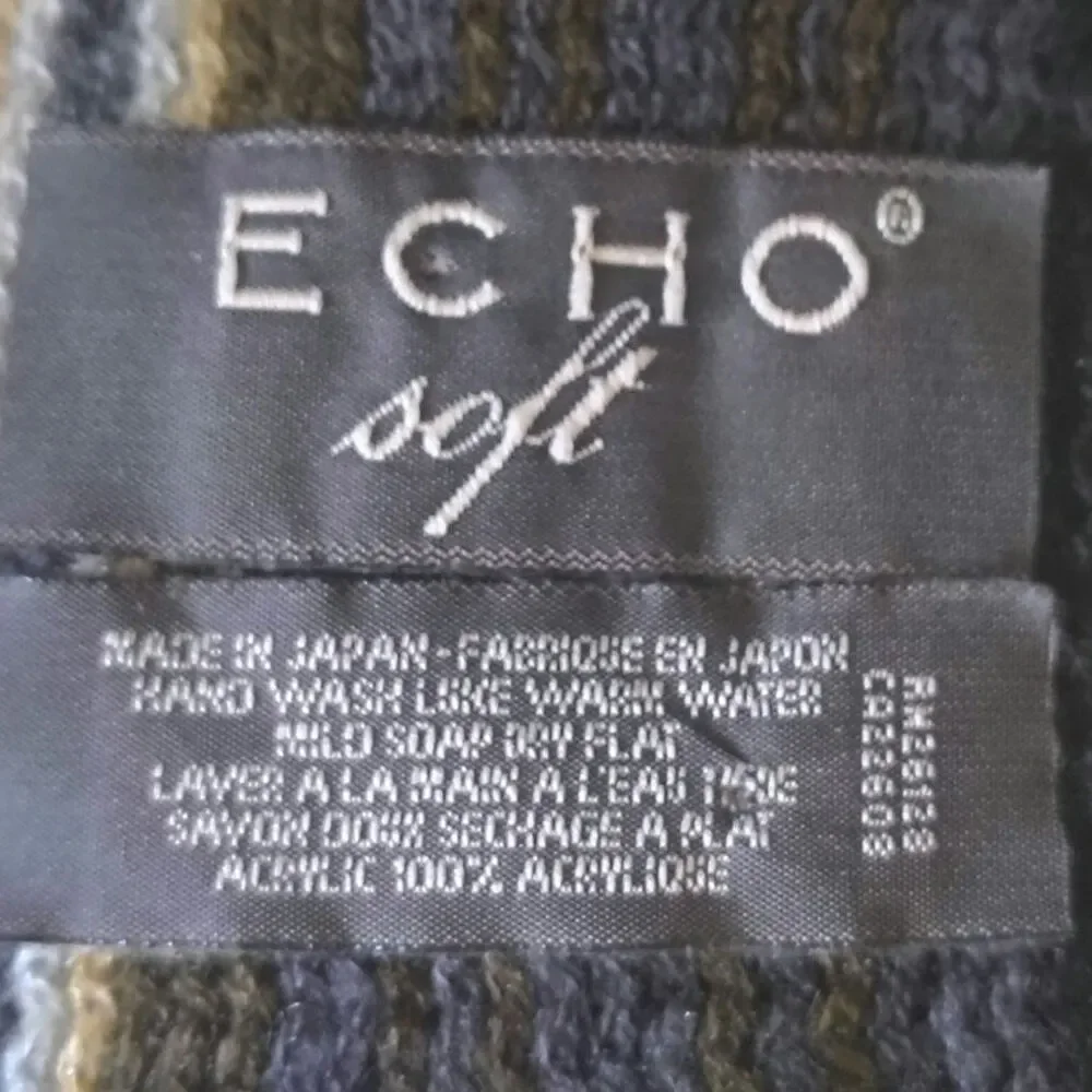 Echo Soft Acrylic Striped Fringe Scarf Gray Tan Blue Unisex Winter Wrap